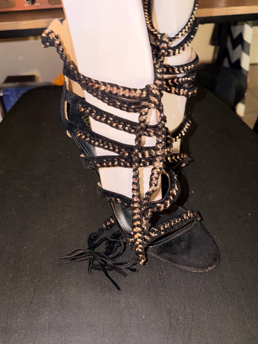 Black Strappy Braided Gladiator Sandals - Women